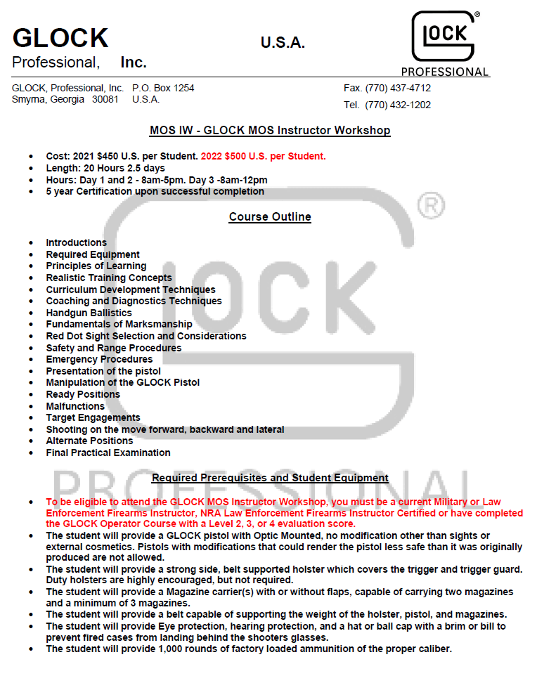 Woodbury County Hosting Glock MOS Instructor